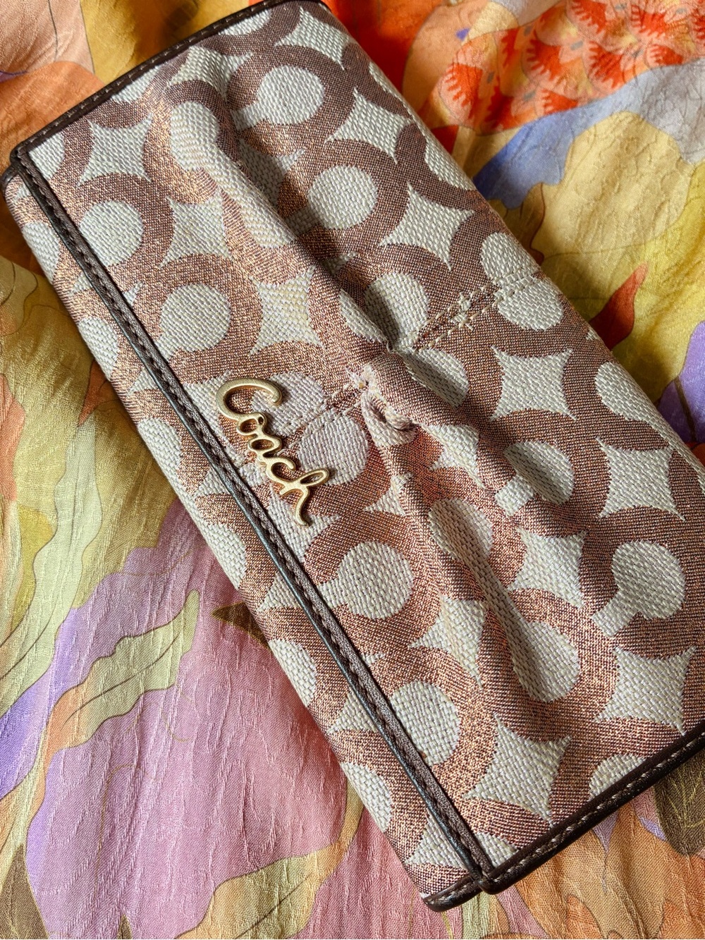 Coach Signature Jacquard Ruched Long Wallet, Glitter Monogram Print